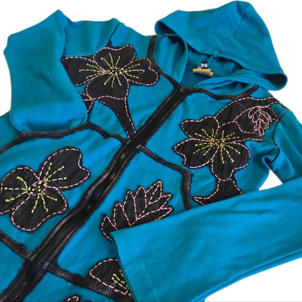 Nepal Artisan Festival Hippie Hoodie Embroidered Cotton Flowers Boho Patchwork